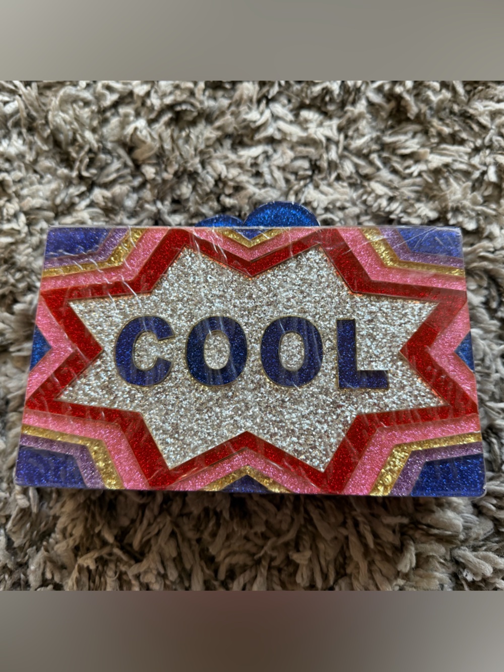 Bari Lynn Sparkly Crazy Cool Blue plastic Clutch Bag - Glitter Evening Bag